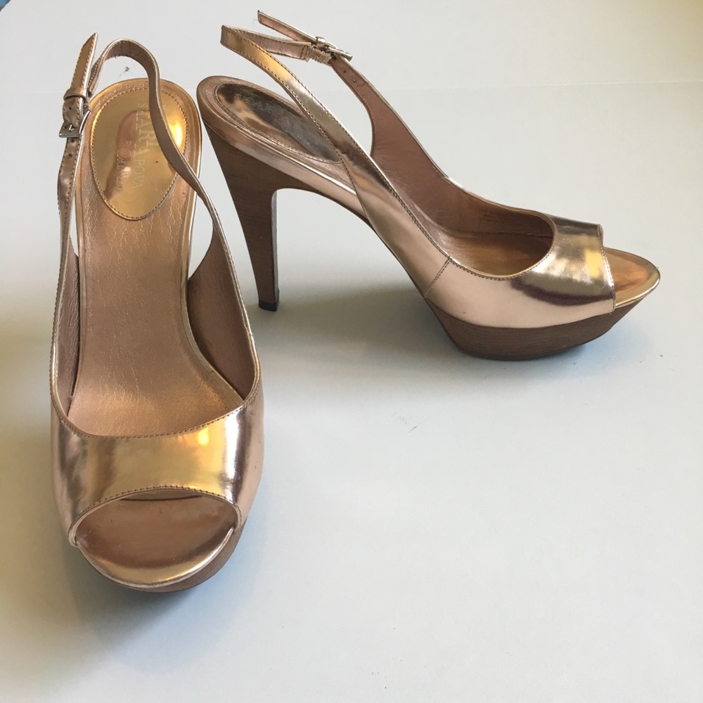 Maria Sharapova by Cole Haan gold sandal heels